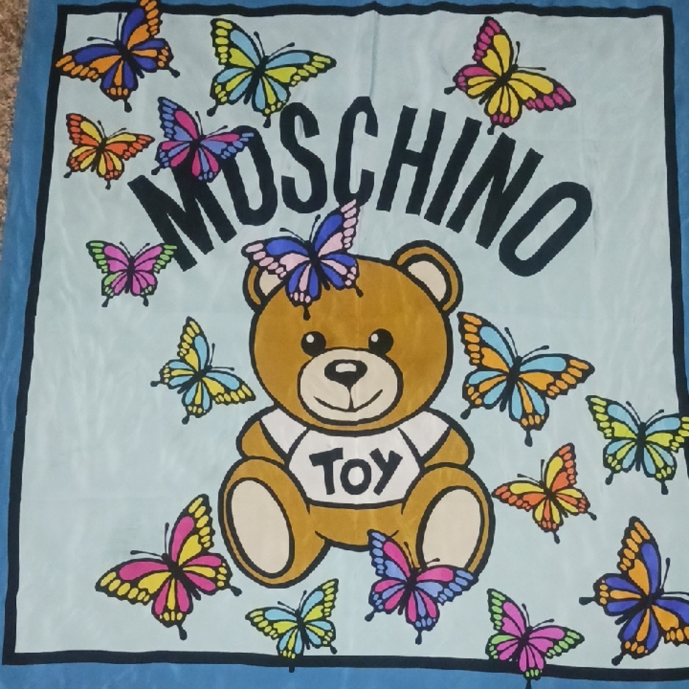 Moschino Blue Teddy Bear Scarf with Butterflies